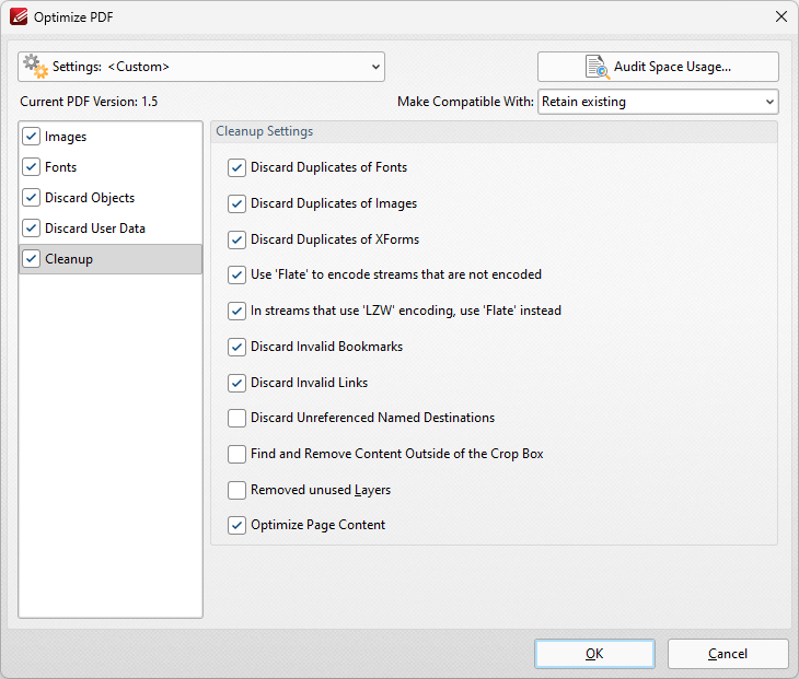 optimize.pdf.dialog.box.cleanup.ribbon